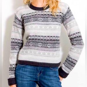 Burberry Brit Black Gray fair isle winter crewneck sweater wool cashmere M crop